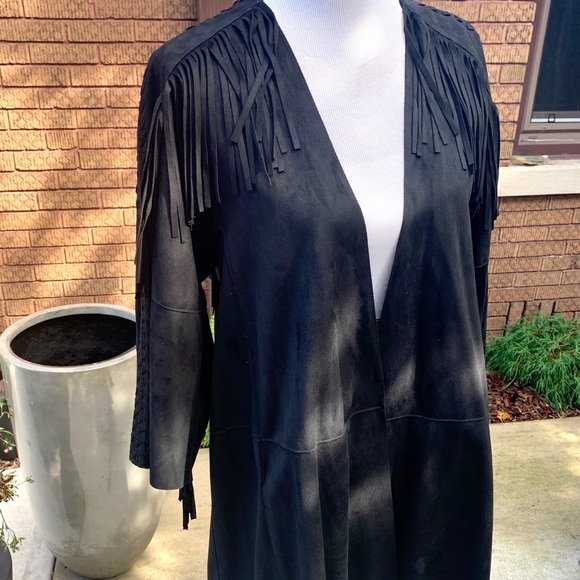 Zara fringed faux suede jacket Blk. - Picture 3 of 4
